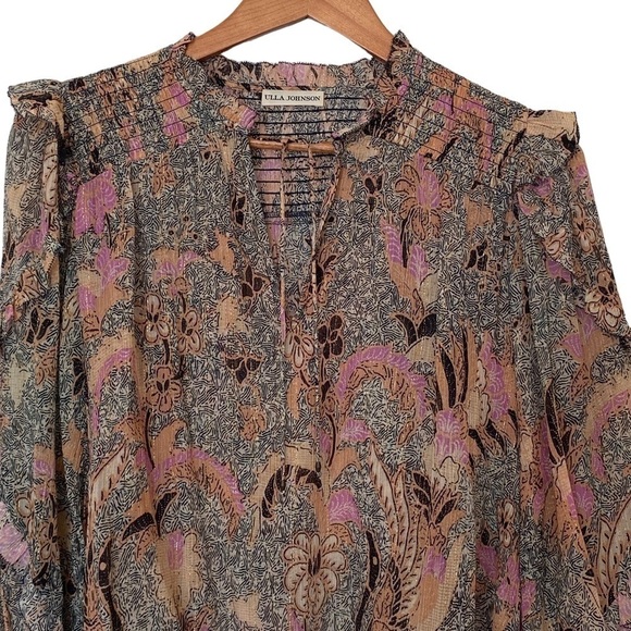 Ulla Johnson Silk-Blend Ruffle Floral Lara Blouse in Ivory, Size 0 - Picture 10 of 14